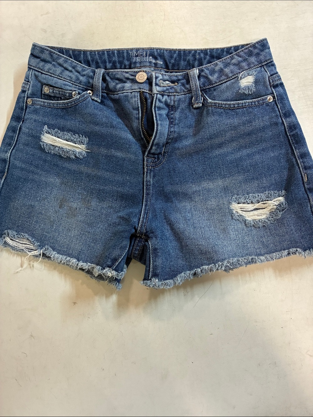 Time and Tru Distressed Dark Blue Denim Jean Shorts